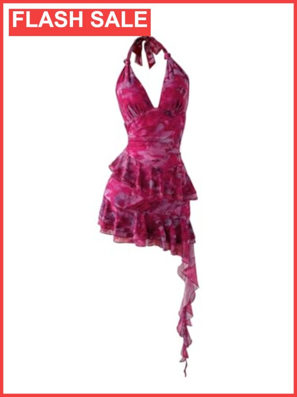 Halter Y2K Mini Dress Asymmetrical Ruffle Hem Club Party